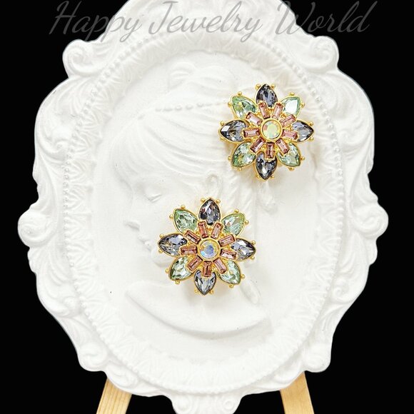 Handmade Jewelry - Multi color earrings, Multi color flower stud, Bridal multi color earrings, Gift